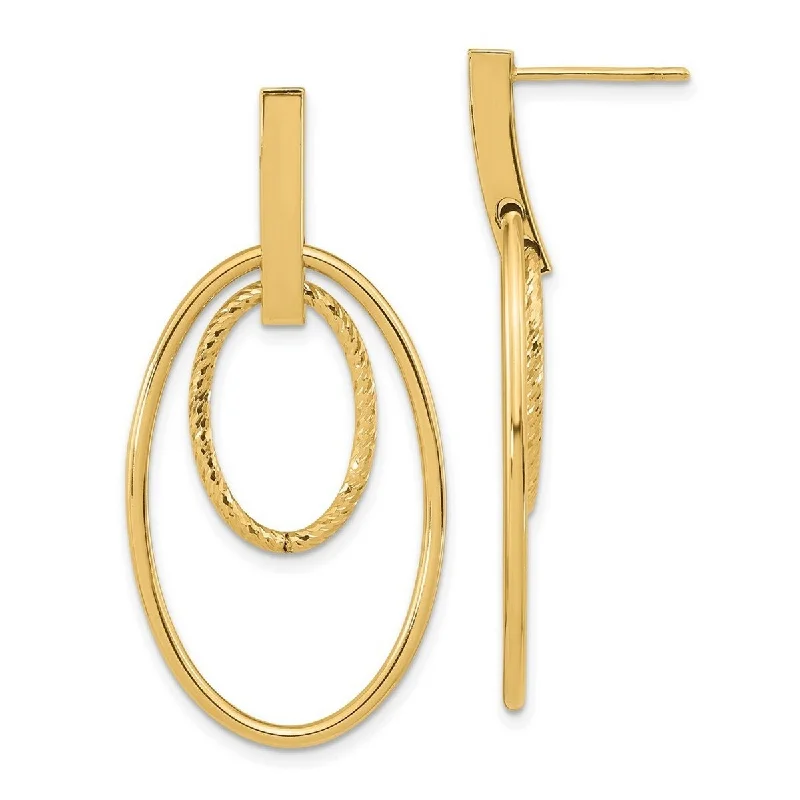 Hoop earrings with a chunky design for a bold and trendy statement-Curata 14k Yellow Gold Polished and Textured Ovals Long Drop Dangle Post Earrings 44x22mm