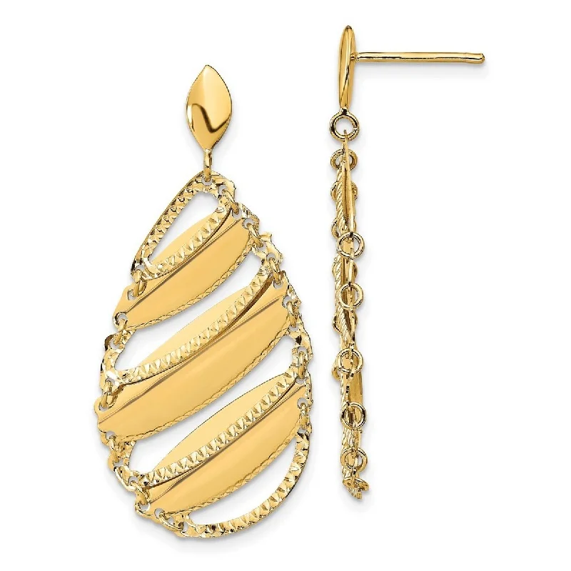 Best hoop earrings with oval shapes for a unique and elongated design-Curata 14k Yellow Gold Polished Brushed Teardrop Post Long Drop Dangle Earrings 39.5x17.8mm