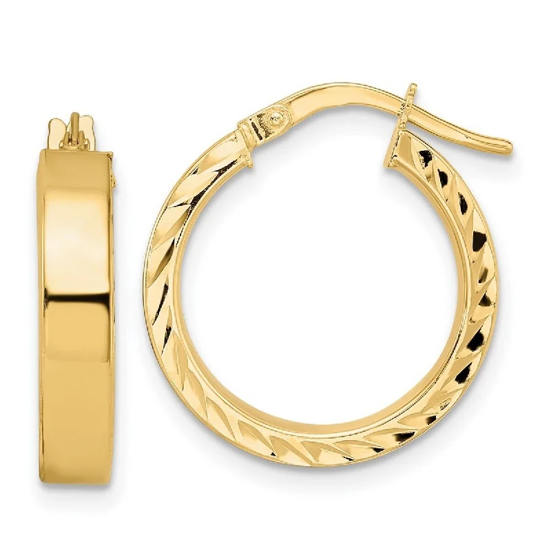 Best hoop earrings with minimal embellishments for a sleek and modern look-Curata 14k Yellow Gold Polished Textured Sides 18.5x5mm Flat Hoop Earrings