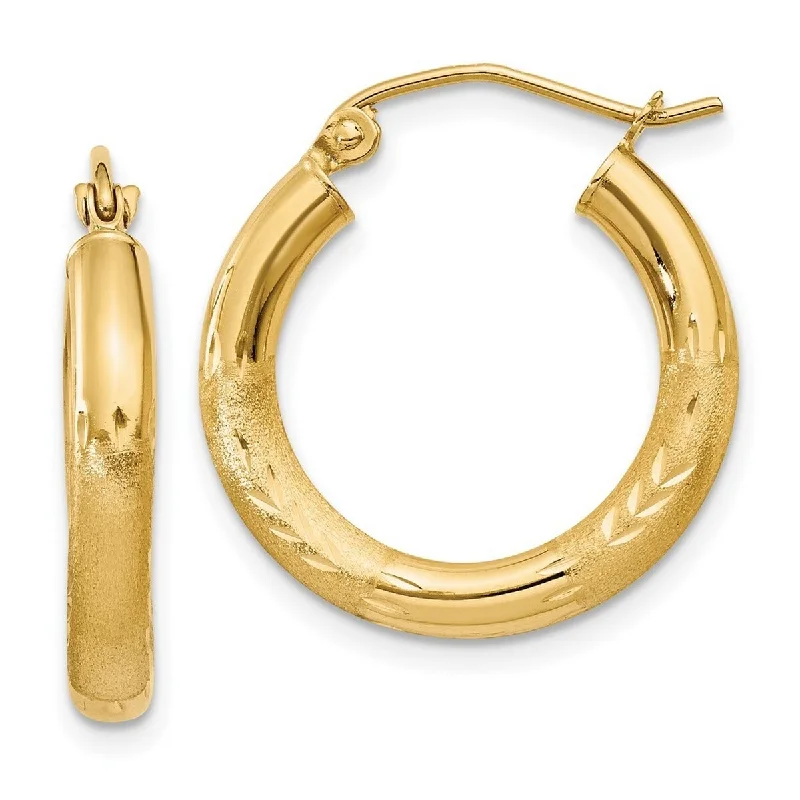 Hoop earrings with diamond-cut surfaces for added sparkle and shine-Curata 14k Yellow Gold Satin and Sparkle Cut 20x3mm Round Hoop Earrings