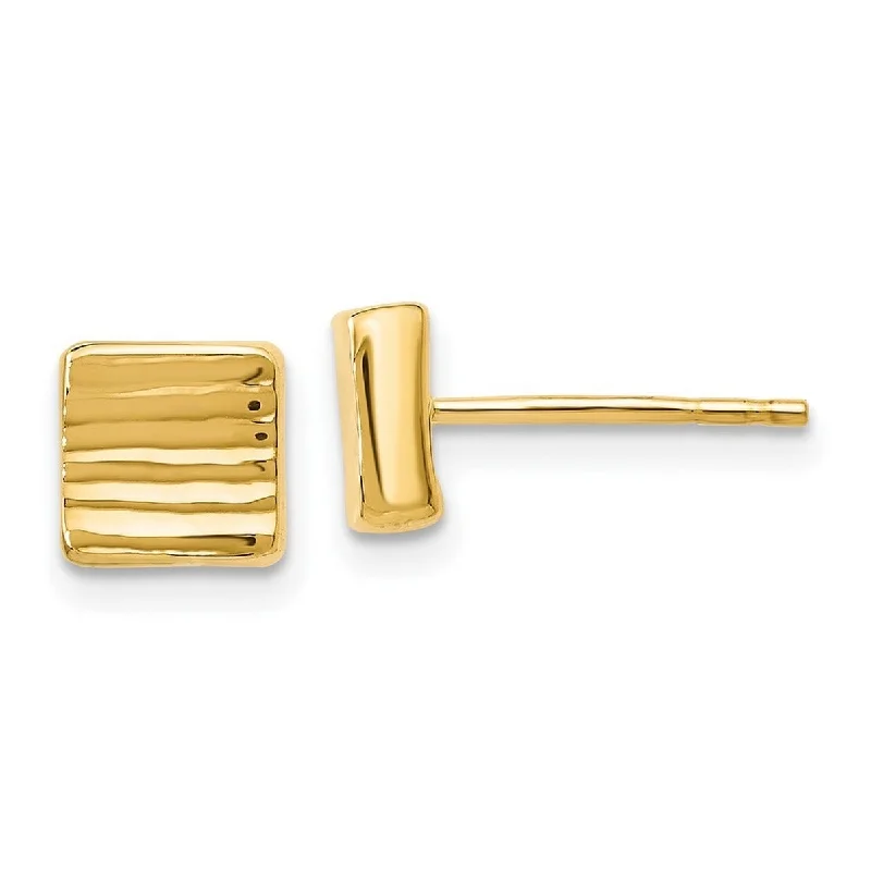 Best hoop earrings with stacked layers for a dimensional and bold look-Curata 14k Yellow or White Gold Textured 7mm Square Post Earrings