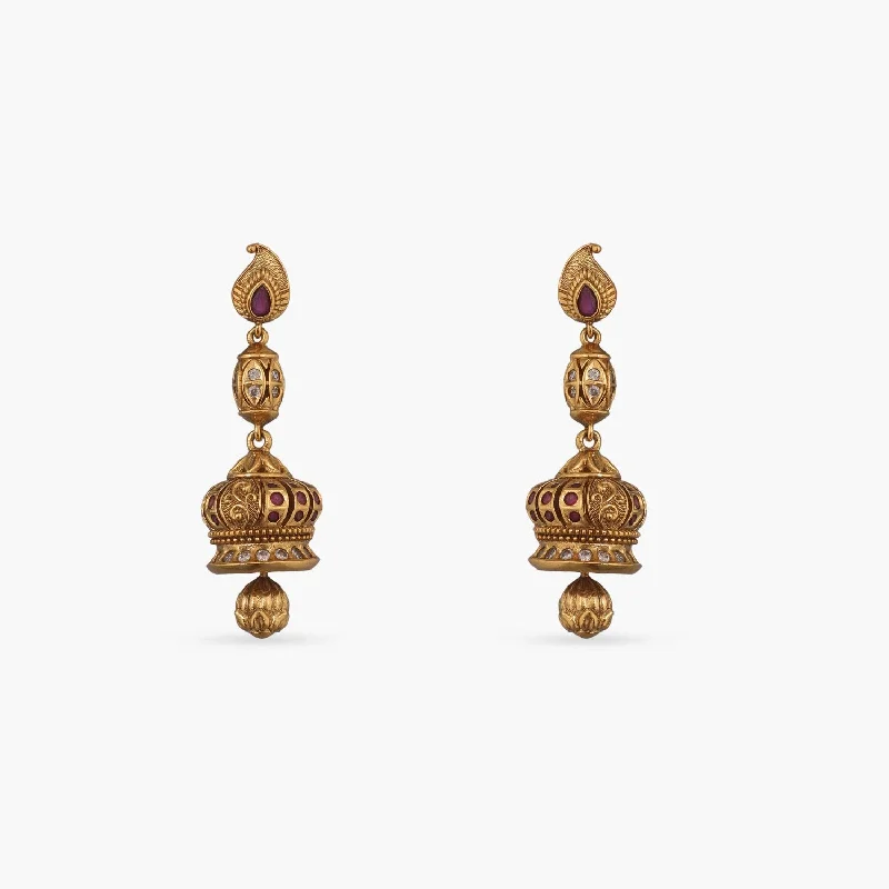 Hoop earrings with snake print designs for an edgy, wild appearance-Dia Antique Jhumka Earrings