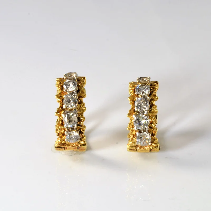 Hoop earrings with rhinestone-studded rims for a glamorous touch-Textured Diamond Hoop Earrings | 2.22ctw |