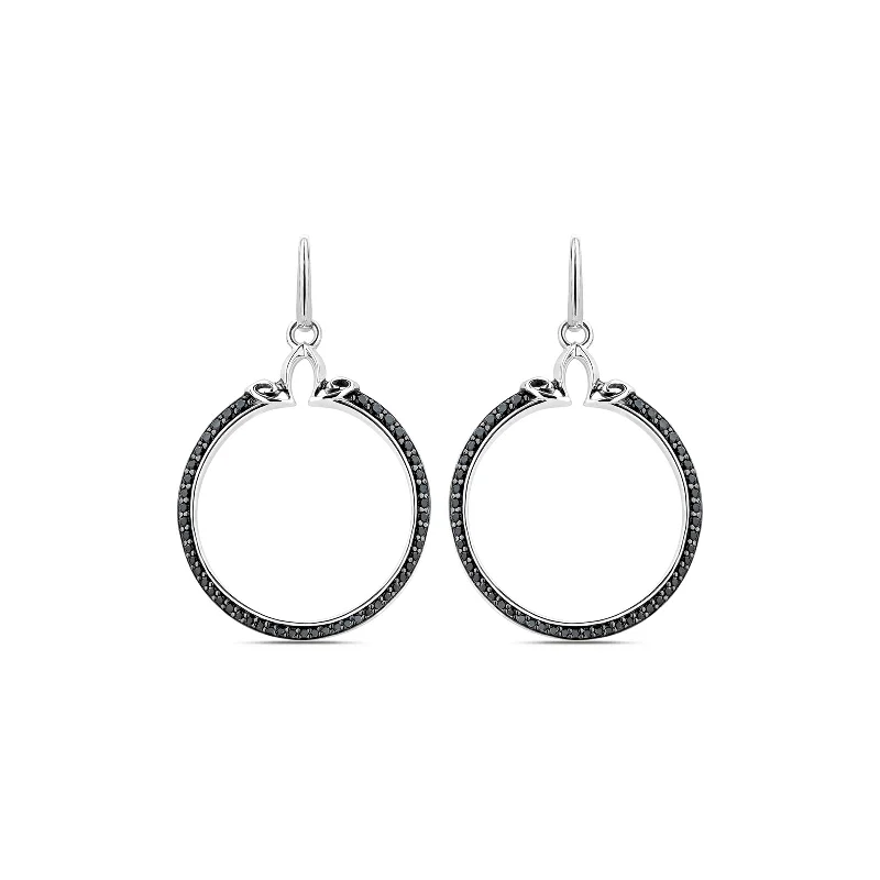 Best hoop earrings with sterling silver for an affordable and chic design-Portrait Pavé Hoop Earring 1" - Sterling Silver + CZ Noir