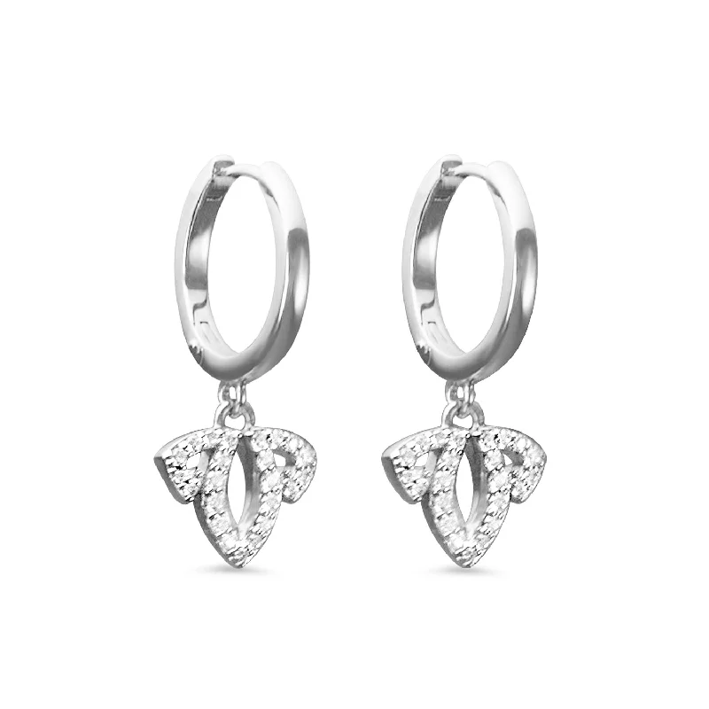 Best hoop earrings with geometric shapes for a modern and artistic appeal-Tiara Pavé Charm Hoop Earring - Sterling Silver + CZ Blanc