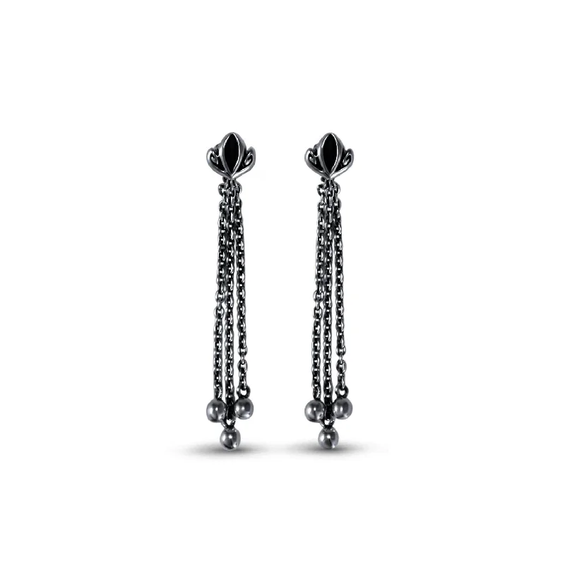 Best hoop earrings with geometric triangle shapes for a modern, chic design-Dual Tassel Earring Long - Black Ruthenium Vermeil