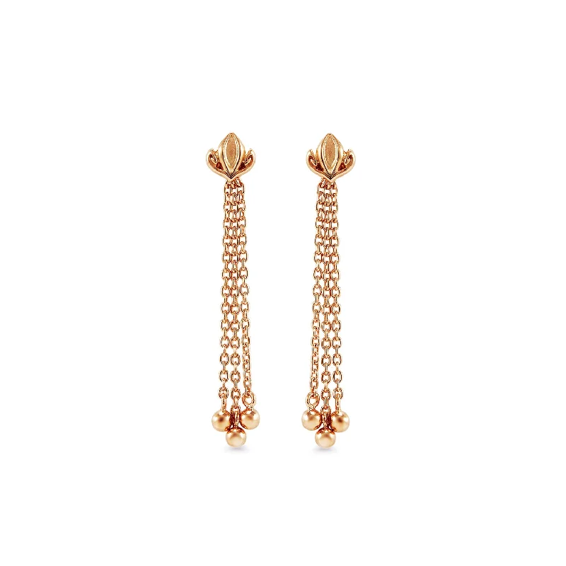 Best hoop earrings with geometric hexagon shapes for a modern, angular look-Dual Tassel Earring Long - 18K Rose Gold Vermeil