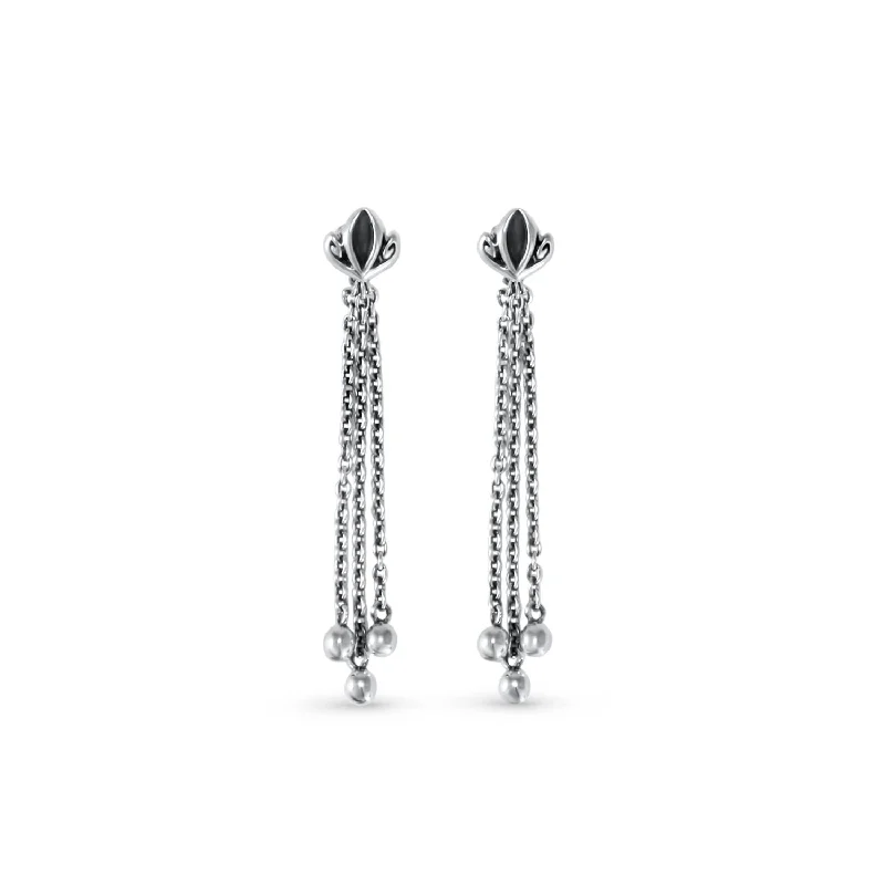 Best hoop earrings with stacked layers for a dimensional and bold look-Dual Tassel Earring Long - Sterling Silver