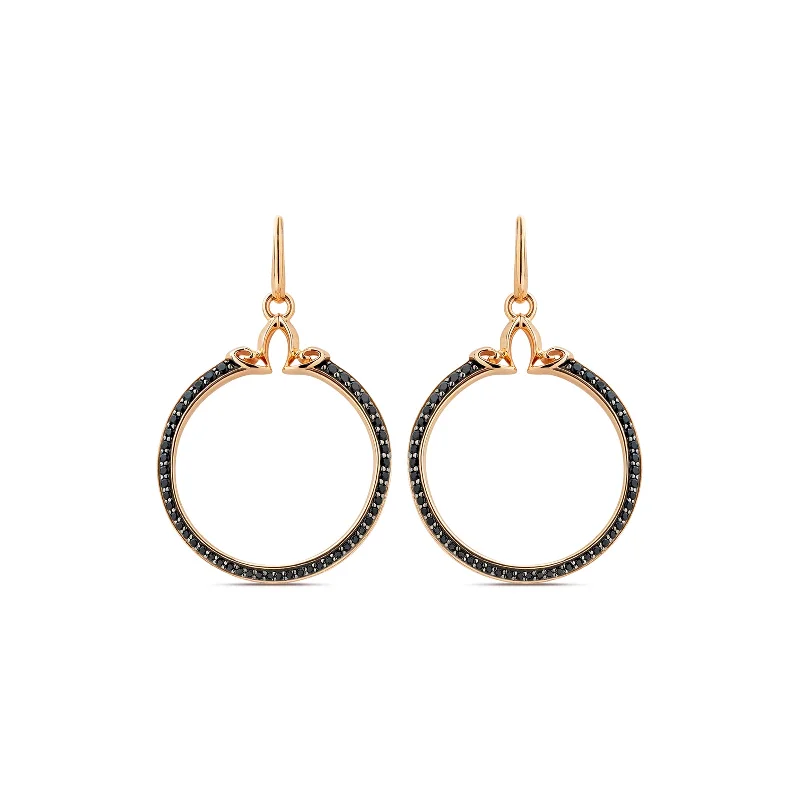 Best hoop earrings with vintage rhinestone embellishments for a retro-glam effect-Portrait Pavé Hoop Earring 1" - 18K Rose Gold Vermeil + CZ Noir