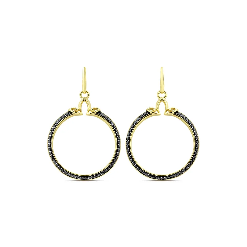 Hoop earrings with twisted leather for a chic and modern boho look-Portrait Pavé Hoop Earring 1" - 18K Gold Vermeil + CZ Noir