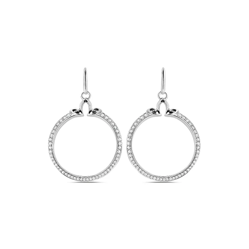 Hoop earrings with floral motifs for a feminine and nature-inspired look-Portrait Pavé Hoop Earring 1" - Sterling Silver + CZ Blanc