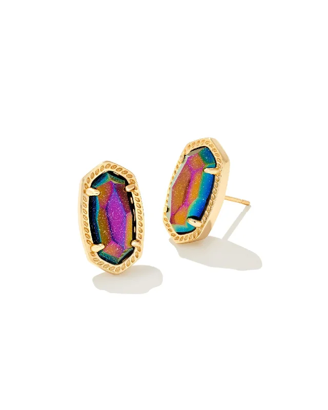 Best hoop earrings with marbled designs for a trendy and artistic effect-Ellie Stud Earring in Gold Iridescent Blue Goldstone