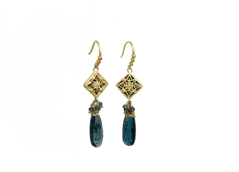 Hoop earrings with textured gold for a refined and sophisticated aesthetic-Teal moss kyanite Semiprecious Dangle Earrings