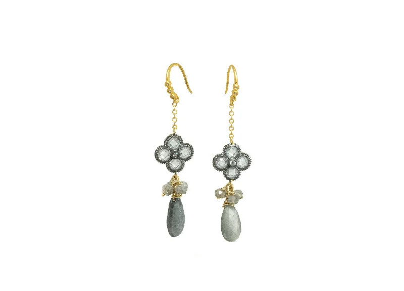 Best hoop earrings with multi-colored gemstones for a vibrant and lively touch-Moonstone and floret Medallion Semiprecious Dangle Earrings