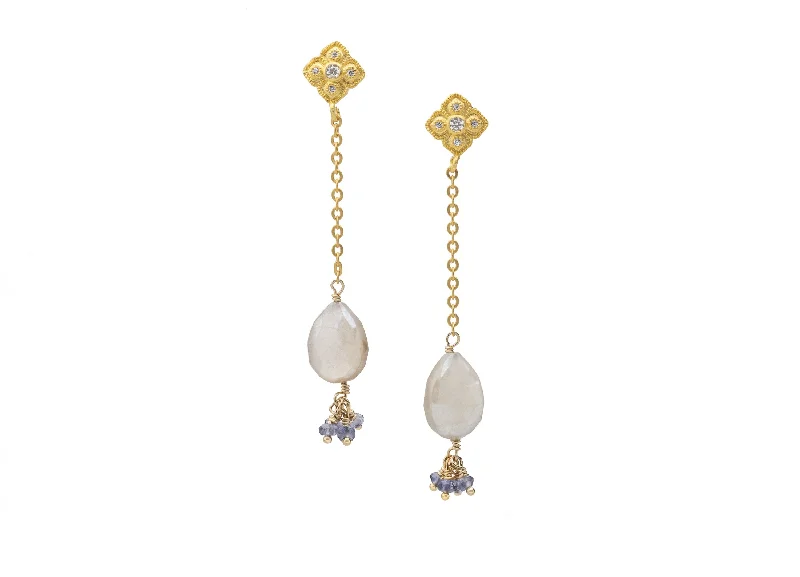 Best hoop earrings with sparkling cubic zirconia for a brilliant, budget-friendly effect-White moonstone and sapphire Semiprecious Dangle Earrings