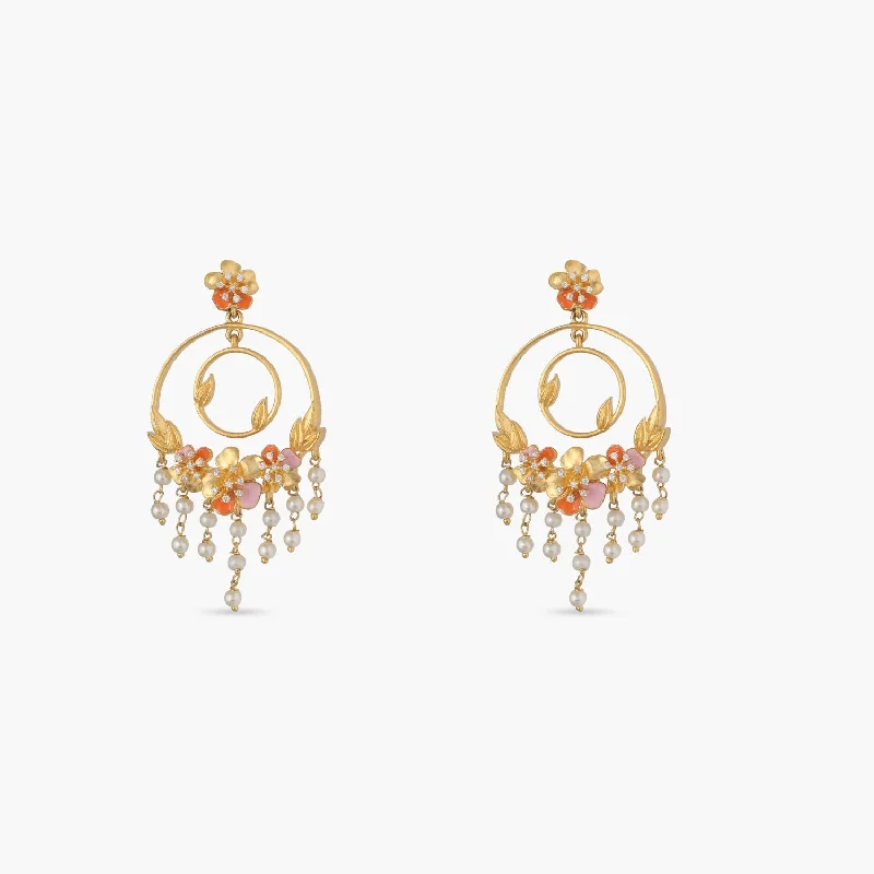 Hoop earrings with floral motifs for a feminine and nature-inspired look-Jalaja Floral Statement Chandbali Earrings