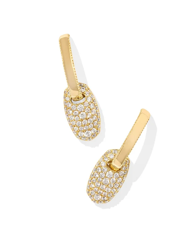 Hoop earrings with polished silver finish for a shiny, modern appeal-Kendra Scott Bailey Gold Pave Huggie Earrings in White Crystal