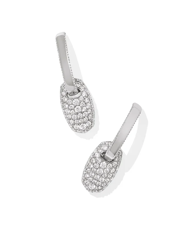 Best hoop earrings with crescent-shaped designs for a bold, moon-inspired style-Kendra Scott Bailey Silver Pave Huggie Earrings in White Crystal