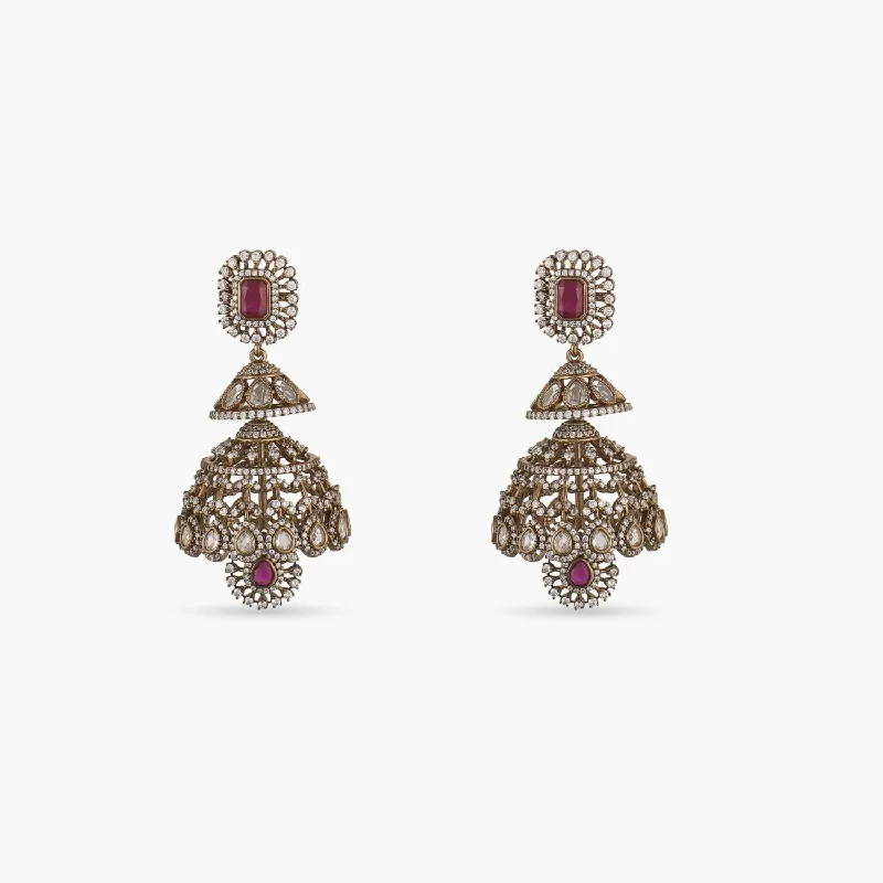 Hoop earrings with floral motifs for a feminine and nature-inspired look-Layered Nakshatra CZ Jhumka Earrings