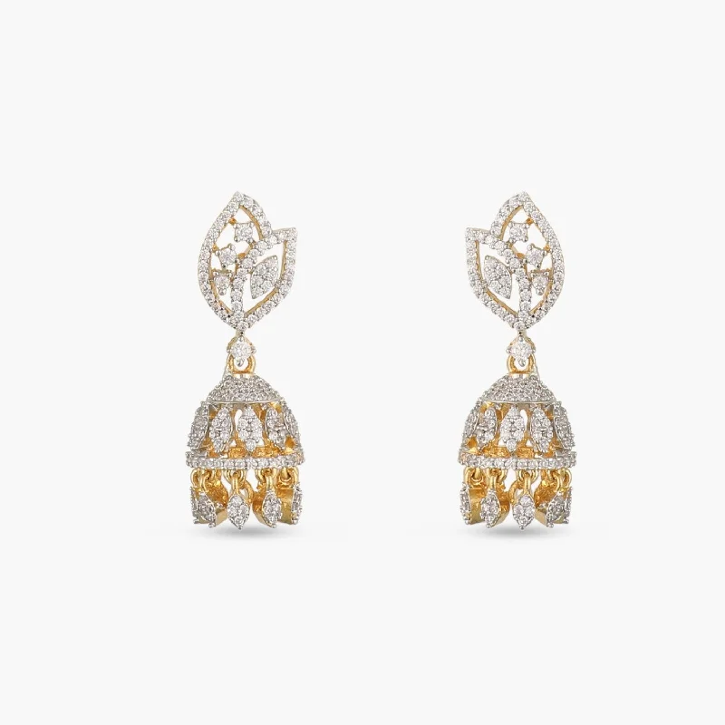 Best hoop earrings with geometric triangle shapes for a modern, chic design-Leafy CZ Jhumki Earrings