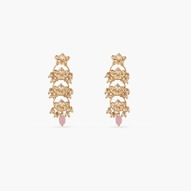 Hoop earrings with multi-tone finishes for a colorful and layered effect-Linita Three Layer Kundan Earrings