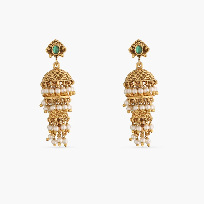 Hoop earrings with snake print designs for an edgy, wild appearance-Nivara Four Layer Jhumka Earrings