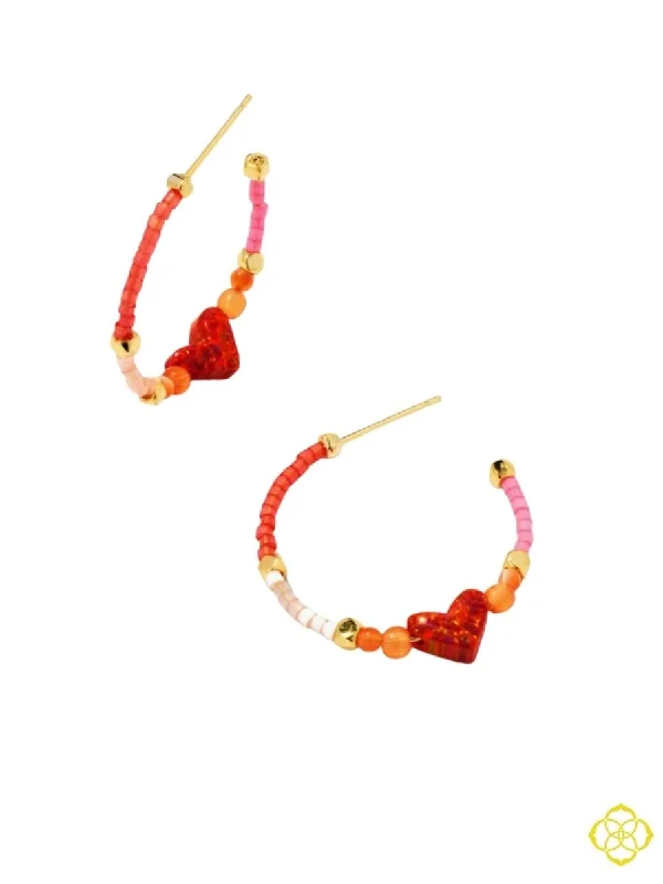 Best hoop earrings with crescent-shaped designs for a bold, moon-inspired style-Nova Gold Hoop Earring in Red Mix