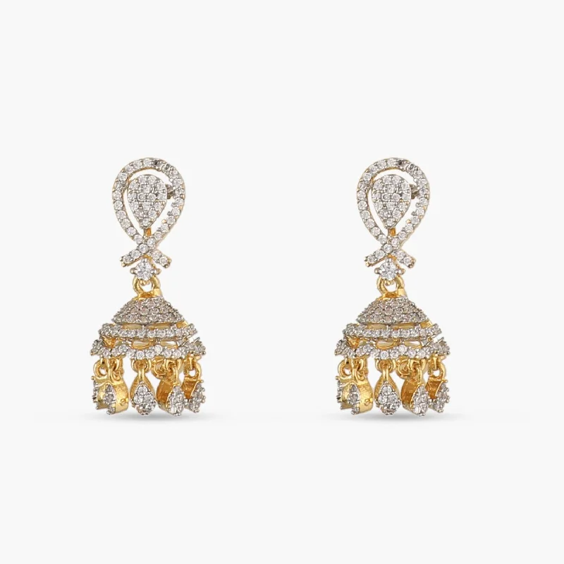 Hoop earrings with abstract wirework for an artistic, unique look-Pear CZ Jhumki Earrings