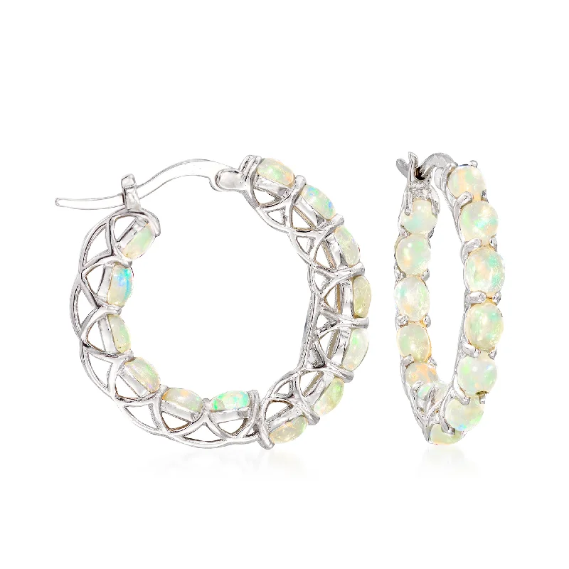 Hoop earrings with braided patterns for a detailed and textured finish-Ross-Simons Ethiopian Opal Hoop Earrings in Sterling Silver