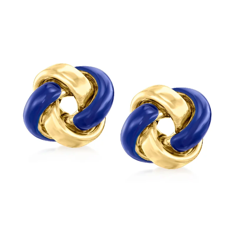 Hoop earrings with textured gold for a refined and sophisticated aesthetic-Ross-Simons Italian Blue Enamel Knot Earrings in 14kt Yellow Gold