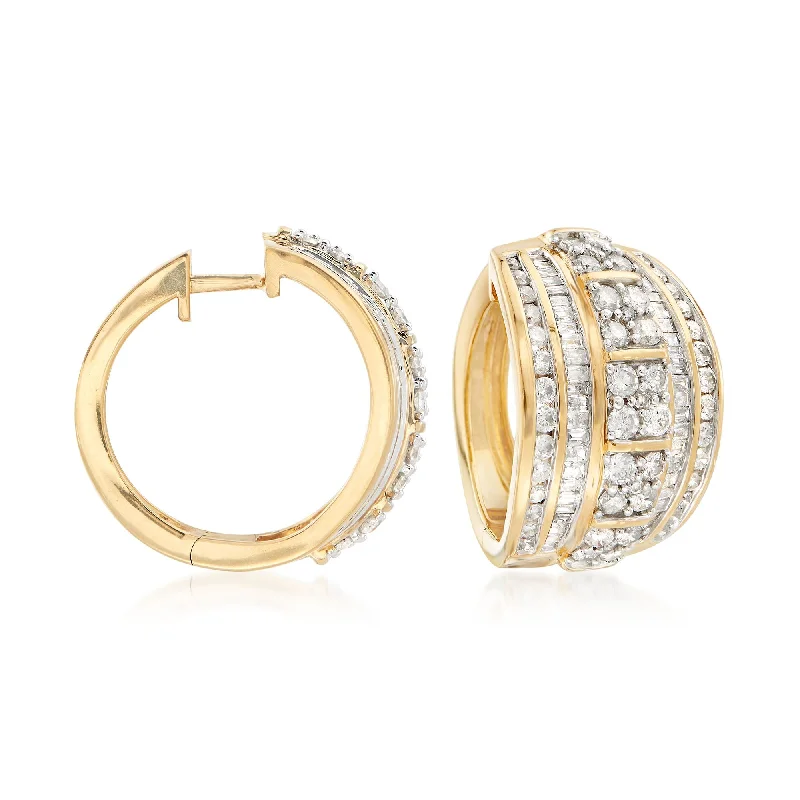 Best hoop earrings with satin ribbons for a soft, feminine appearance-Ross-Simons Round and Baguette Diamond Hoop Earrings in 18kt Gold Over Sterling