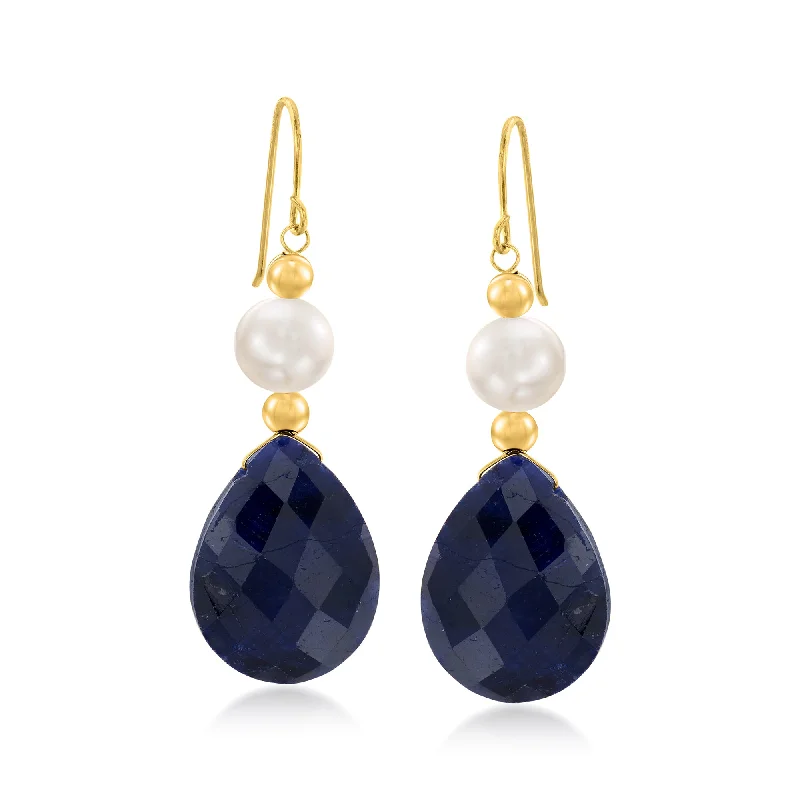 Hoop earrings with gold accents for a warm, elegant statement piece-Ross-Simons Sapphire and Cultured Pearl Earrings in 14kt Yellow Gold