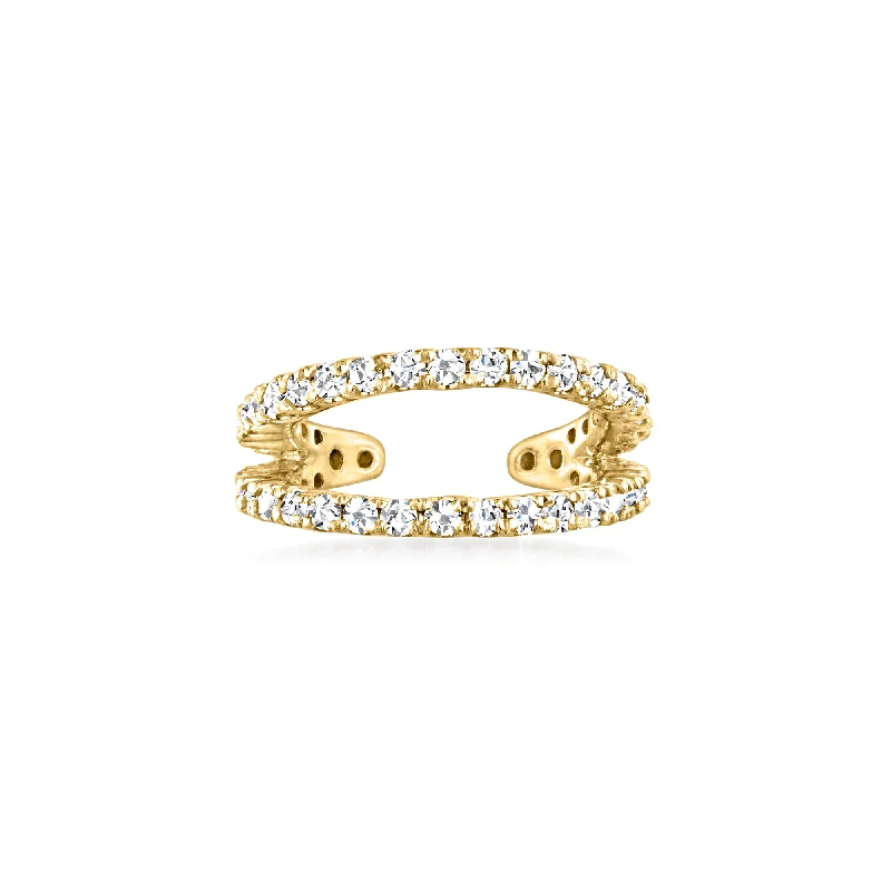 Lightweight hoop earrings for comfortable and all-day wear-RS Pure by Ross-Simons Diamond 2-Row Single Ear Cuff in 14kt Yellow Gold