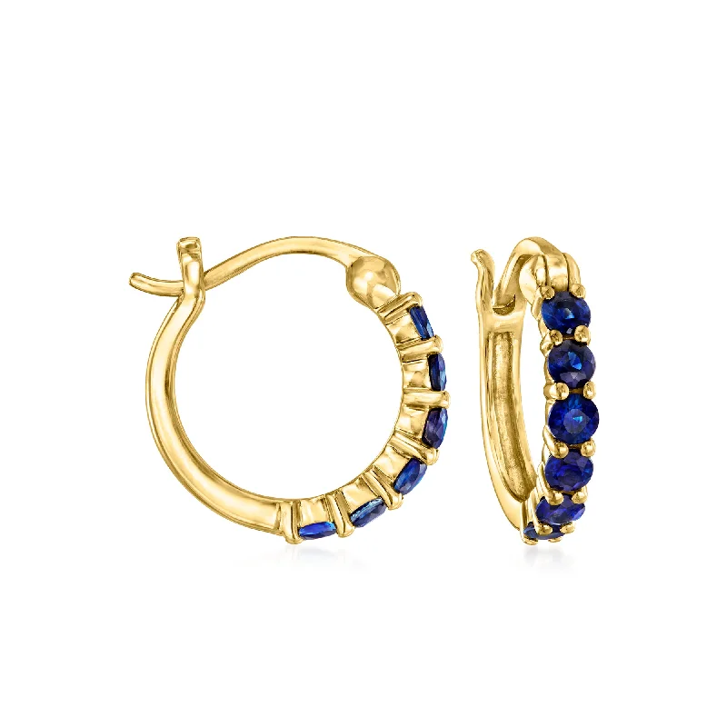 Hoop earrings with resin accents for a bold and colorful design-RS Pure by Ross-Simons Sapphire Huggie Hoop Earrings in 14kt Yellow Gold