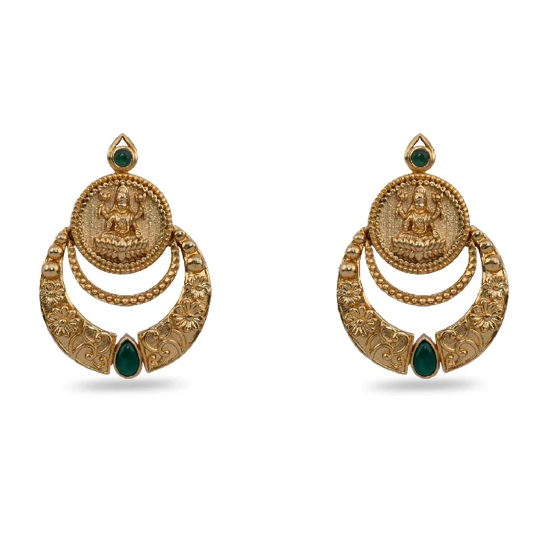 Hoop earrings with gold accents for a warm, elegant statement piece-Shreeja Antique Green Kempu Chandbali Earrings