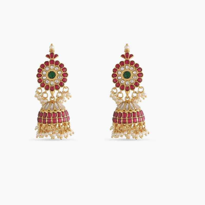 Hoop earrings with diamond-cut surfaces for added sparkle and shine-Sriya Kempu Jadau Jhumka Earrings