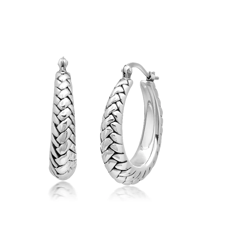 Best hoop earrings with textured silver for a rustic and organic finish-Sterling Silver 24X30X8 MM Hoop Earrings