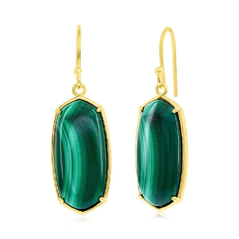 Hoop earrings with removable pendants for a versatile and customizable accessory-Sterling Silver Long Hexagon Malachite Dangle Earrings - Gold Plated