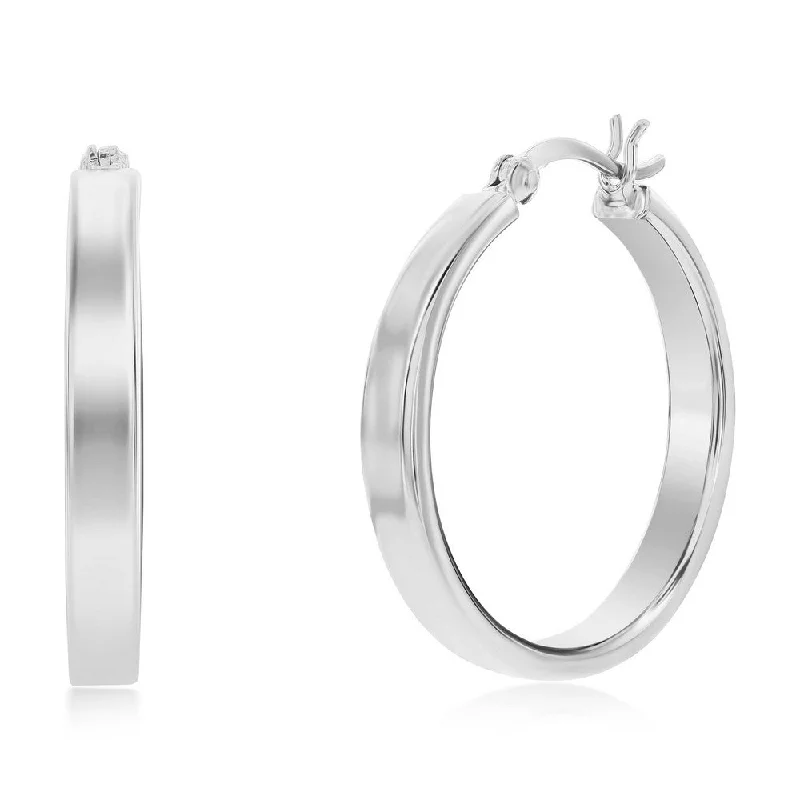 Hoop earrings with luxe velvet finishes for a rich and luxurious touch-Sterling Silver or Gold Plated over Sterling Silver 4x29mm Fancy Flat Hoop Earrings