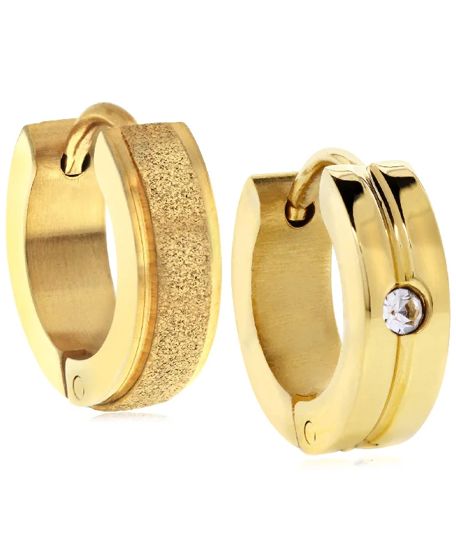 Large hoop earrings for a bold and statement-making fashion accessory-Sutton Gold-Tone Stainless Steel Matte Glitter and Stone Huggie Earrings