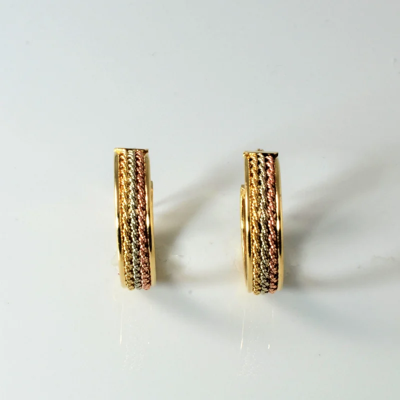 Hoop earrings with abstract shapes for an artistic and creative touch-Tri Tone Gold Braided Hoop Earrings |