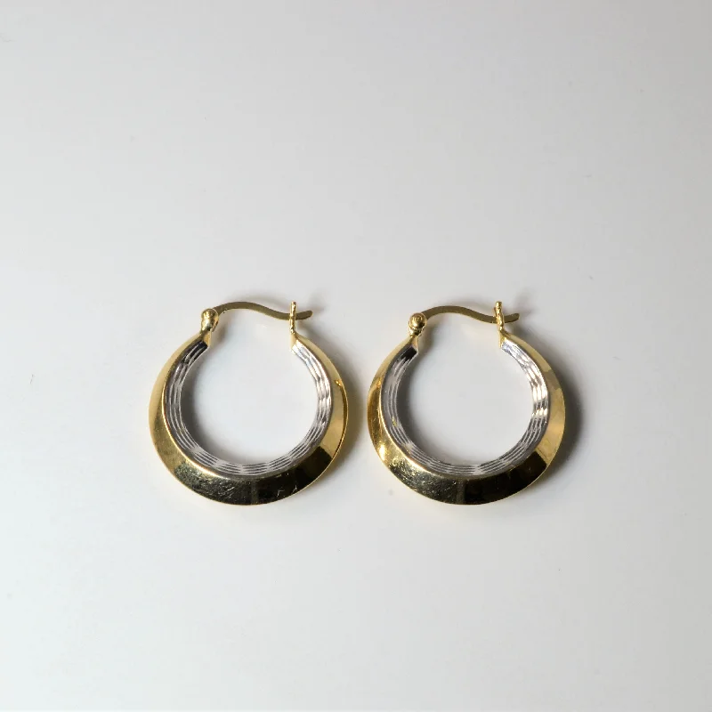 Hoop earrings with stacked layers for a bold and textured design-Two Tone Gold Hoops |