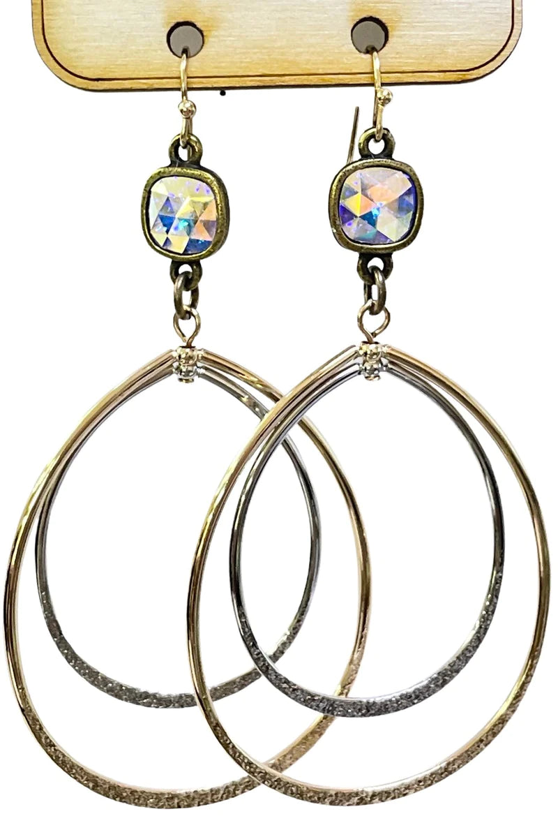 Hoop earrings with twisted metal designs for a dynamic and modern style-Two Toned Oval Drop PP Earrings