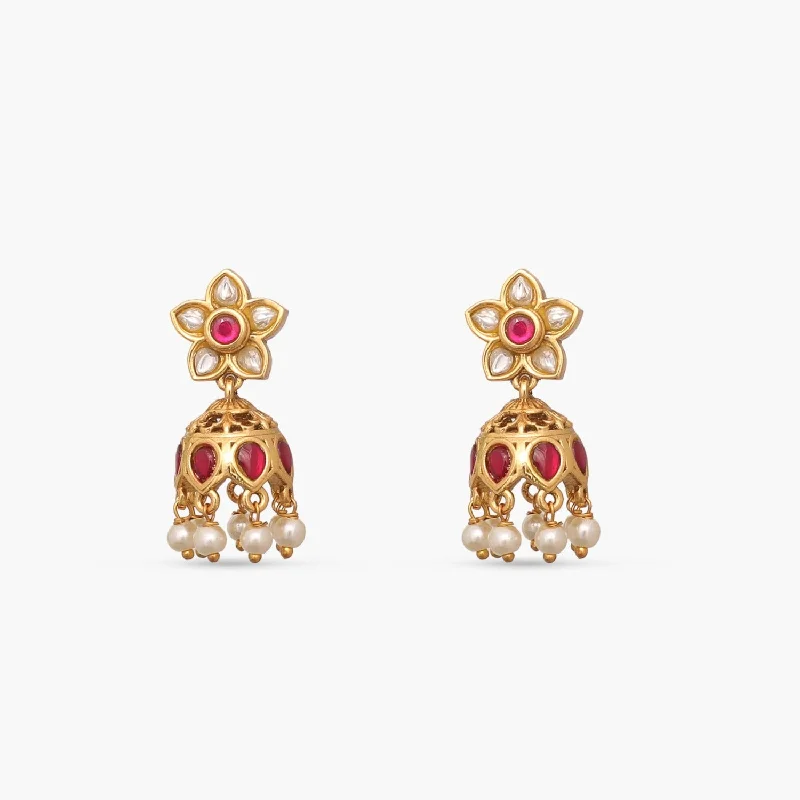 Best hoop earrings with asymmetrical designs for a fashion-forward, avant-garde look-Udhay Kempu Antique Jhumki Earrings