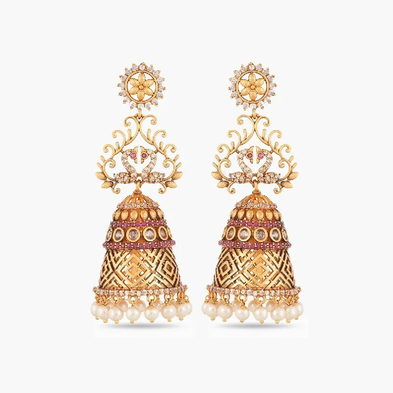 Best hoop earrings with turquoise stones for a bohemian-inspired vibe-Venya Antique Jhumka Earrings